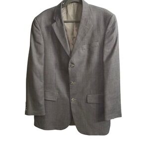 Oscar de la Renta Mens 42L Silk Wool Blazer Sport Coat Grey‎ Brown Micro Pattern